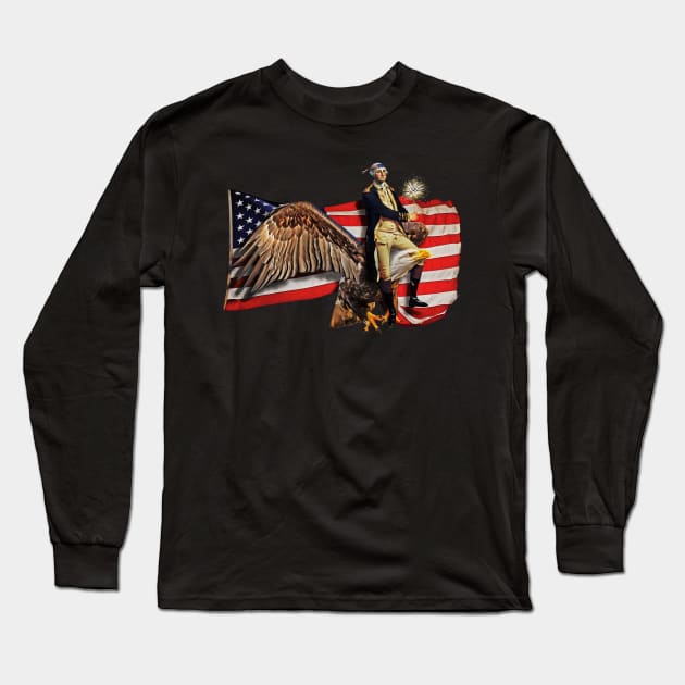 George Washington Riding Bald Eagle American Flag Long Sleeve T-Shirt by HolidayoftheWeek
